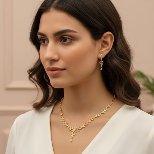 The Aurelia Leaf Set: Gold Vine Necklace and Earrings
