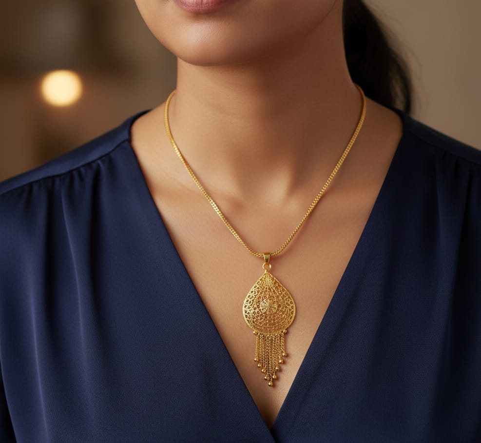 Radiant Teardrop Gold plated Pendant Necklace