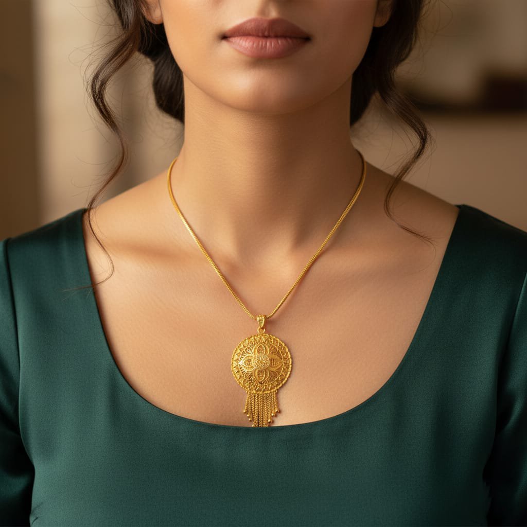 22KT Gold-Plated Filigree Pendant with Tassel