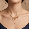Gilded Willow Drop Necklace - Asymmetric Botanical Gold Jewelry
