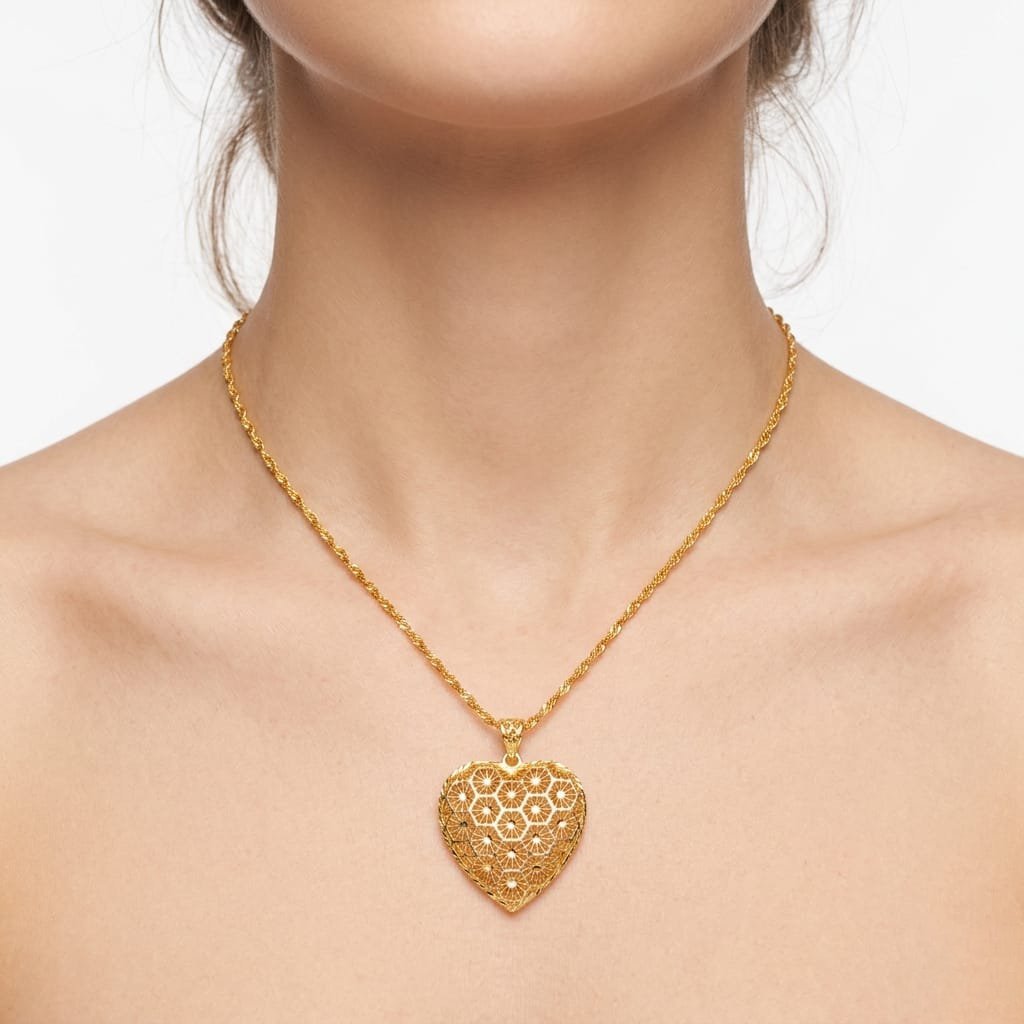 Golden Heart Filigree Necklace
