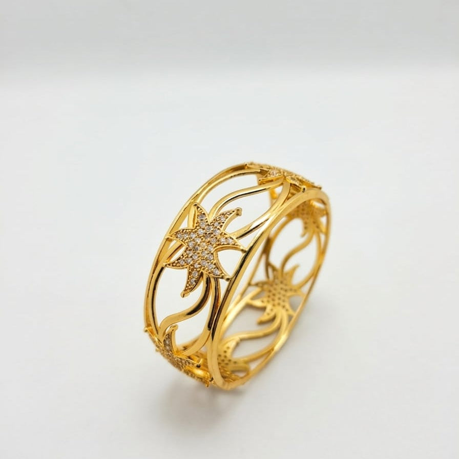 The Stella Starburst Cuff: Handcrafted 22K Gold Finish Locking Bangle