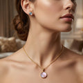 Celestial Mother of Pearl Jewelry Set – 18K Gold Plated Round Pendant Necklace & Matching Stud Earrings