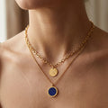 Layered 18K Gold Plated Initial & Lapis Lazuli Pendant Necklace Set