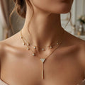 Celestial Layered Y-Necklace – Gold-Plated Drop Necklace with Pavé Triangle & Shimmering Accents