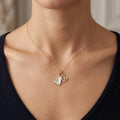 18K Gold Plated Double Heart Pendant Necklace with Mother of Pearl and Cubic Zirconia